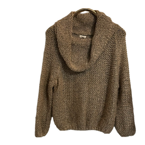 Debut Women's Sweater S/M Cowl Neck Beige/Tan Chunky Open Knit
Pullover